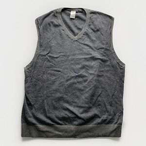 Vintage 90s GAP Striped Knit Vest Mens XL Gray Navy Preppy Cotton Y2K Sweater
